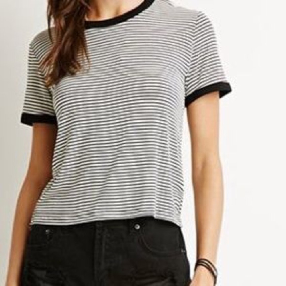 Brandy Melville Black & White Striped Ringer Tee